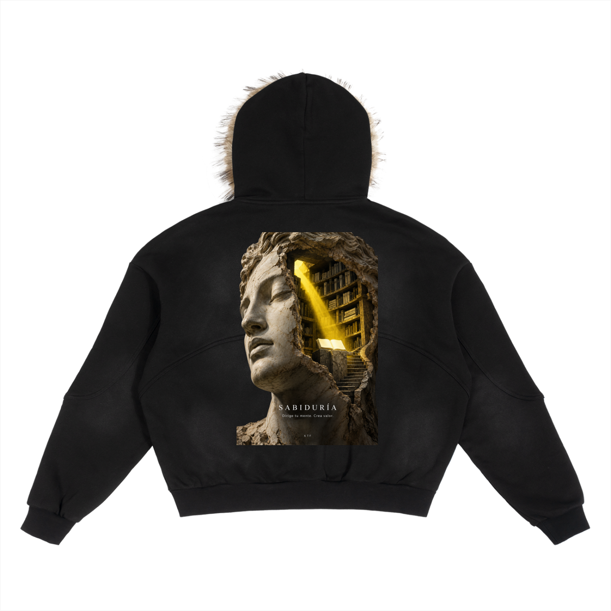 Sun Fade Boxy Detachable Fur Hoodie