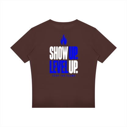 Keep The Flame — Show Up. Level Up. Graphic Tee | Electric Blue
