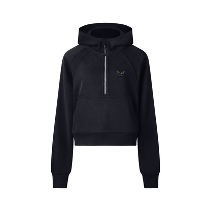Sudadera corta con capucha y media cremallera