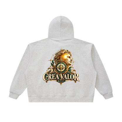 Sudadera unisex holgada de corte cuadrado con capucha y cremallera gruesa