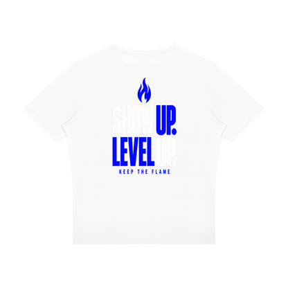 Keep The Flame — Show Up. Level Up. Graphic Tee | Electric Blue