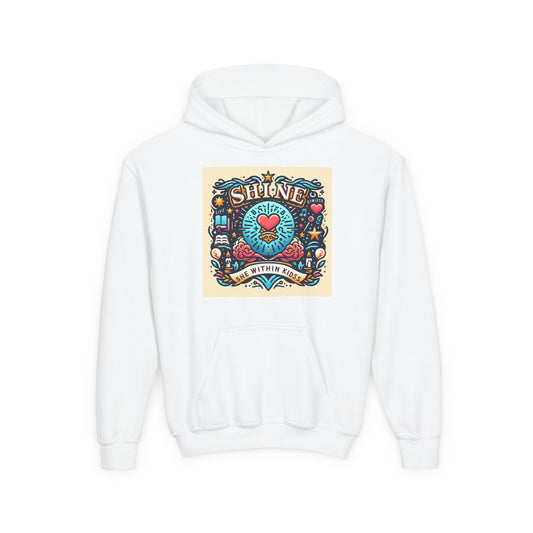A Youth Heavy Blend Hooded Sweatshirt featuring a golden check design for manifestation. Hooded Sweatshirt -
