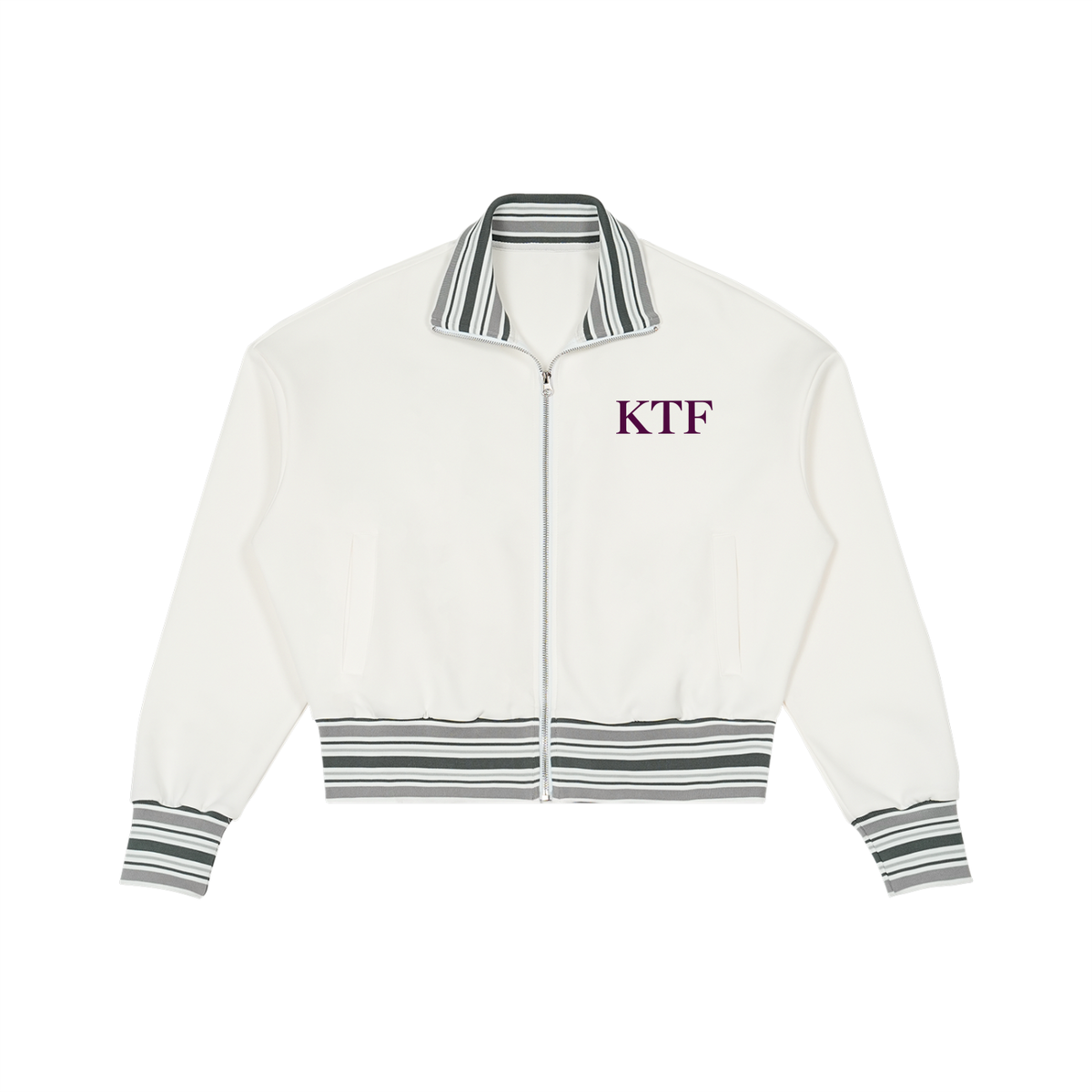 Striped Rib Collar Zip Jacket