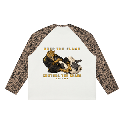 Camiseta unisex de tejido gofrado con panel de leopardo