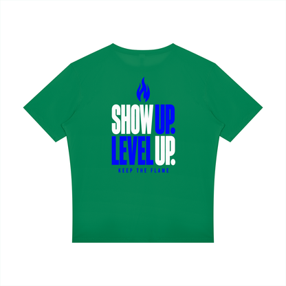 Keep The Flame — Show Up. Level Up. Graphic Tee | Electric Blue