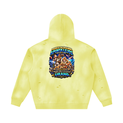 Unisex Sunfade Frayed Fleece Hoodie