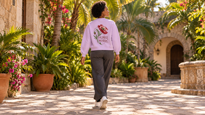 Essential Fleece Mock-Neck Crew Sweatshirt — campaign on model, full body