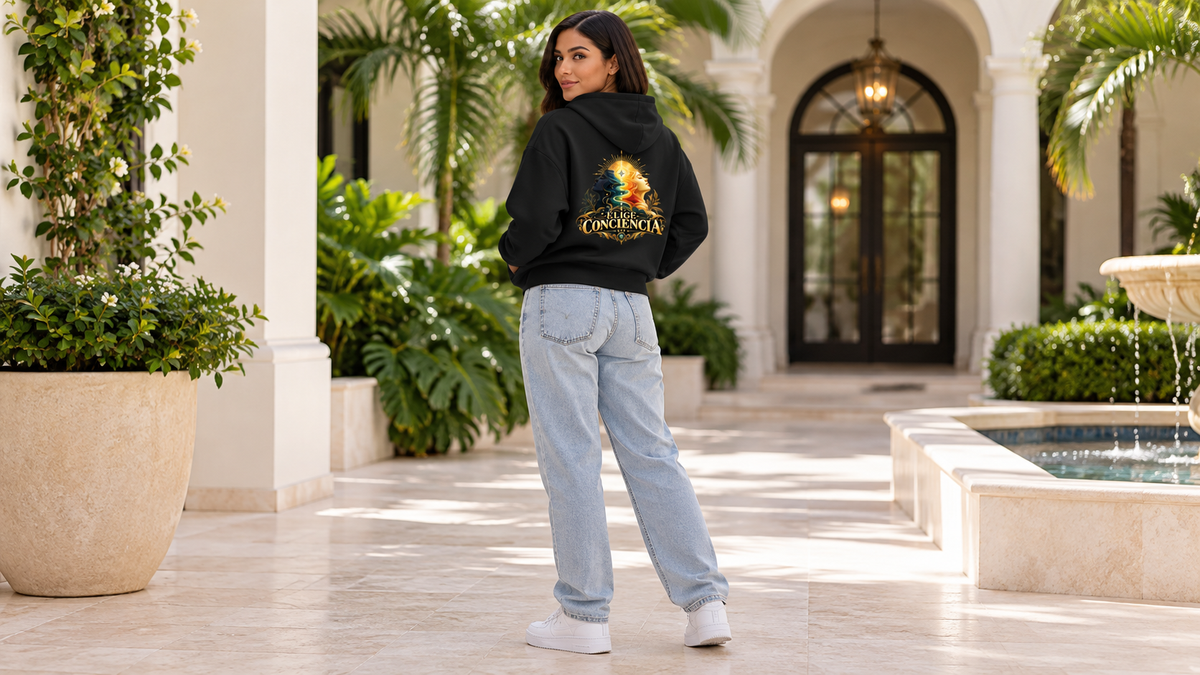 Women’s Vintage Wash Full Zip Hoodie — Black campaign on model, full body