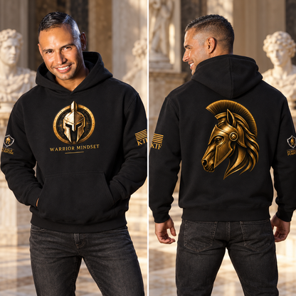 KTF Warrior Mindset Heavyweight Hoodie – Premium Edition — styled front and back views