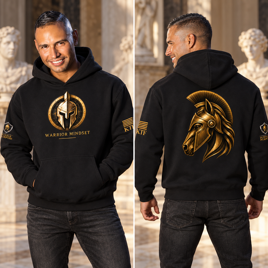 KTF Warrior Mindset Heavyweight Hoodie – Premium Edition — styled front and back views