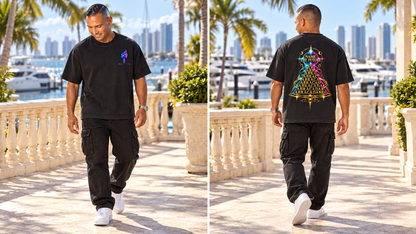 KTF Heavyweight Drop-Shoulder Cotton Tee — front and back on model, full body