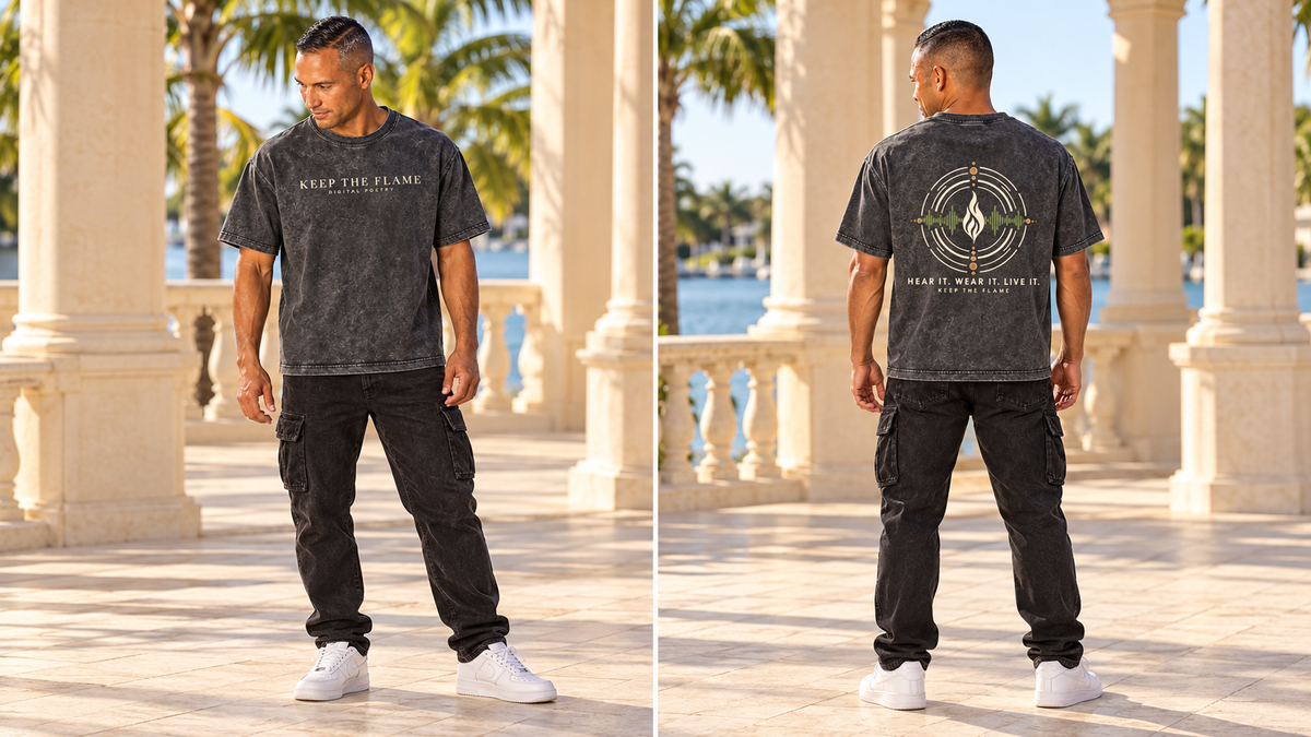 KTF Digital Poetry — Frequency T-Shirt — front and back on model, full body