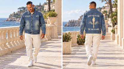 KTF Legacy 001000 — Denim Jacket — front and back on model, full body