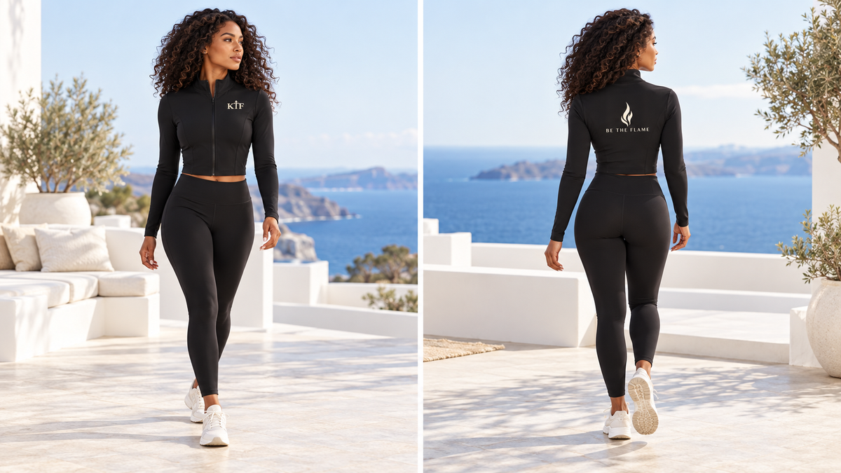 KTF Flourish — Women’s Cropped Sports Jacket — front and back on model, full body