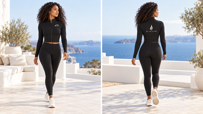 KTF Flourish — Women’s Cropped Sports Jacket — front and back on model, full body
