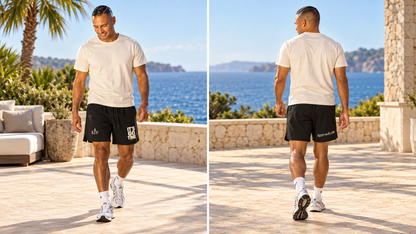 KTF Go Time — Men’s Athletic Shorts — front and back on model, full body