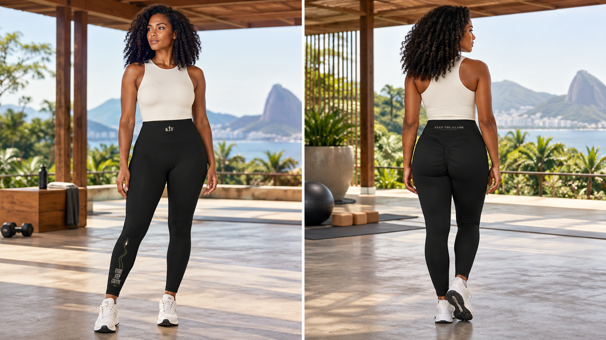 KTF Every Step — Women’s High-Waisted Leggings — front and back on model, full body