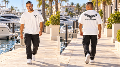 KTF Freedom — Heavyweight Oversized T-Shirt — front and back on model, full body