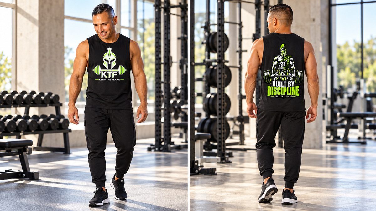 Men's Performance Tank Top — front and back on model, full body