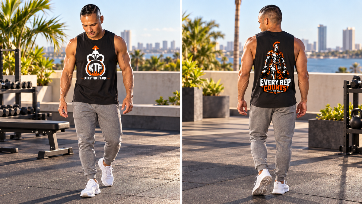Men's Quick Dry Tank Top — front and back on model, full body