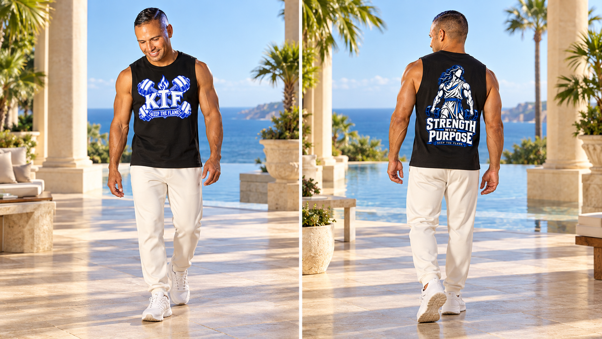 Men's Quick Dry Tank Top — front and back on model, full body