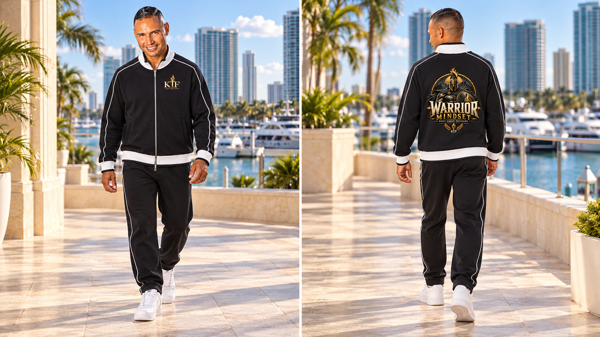 Color Block Raglan Sleeve Zip Track Jacket — front and back on model, full body