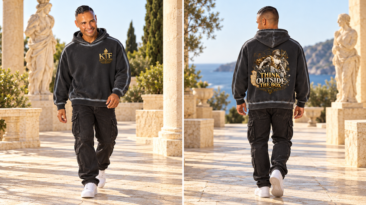 Sunfaded Edge Fleece Hoodie — front and back on model, full body