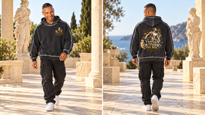 Sunfaded Edge Fleece Hoodie — front and back on model, full body