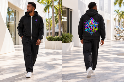 Heavyweight Raglan Sleeve Zip Hoodie — front and back on model, full body
