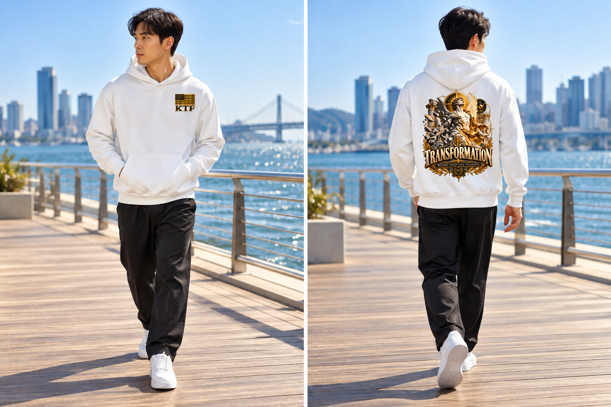Oversized Essential Hoodie — front and back on model, full body