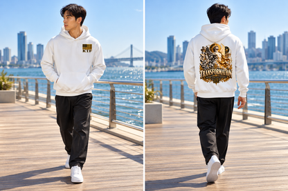 Oversized Essential Hoodie — front and back on model, full body