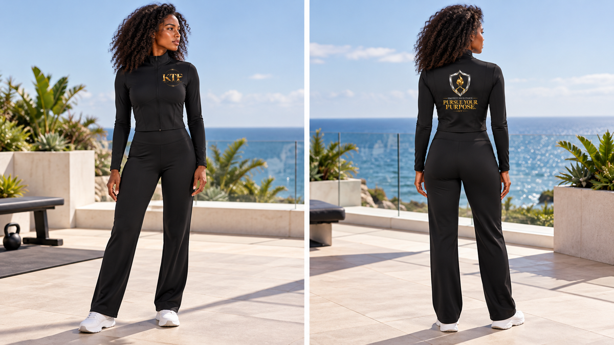Women’s Full-Zip Sports Jacket — front and back on model, full body