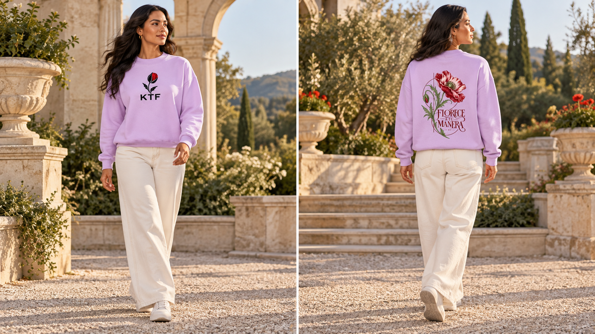 Essential Fleece Mock-Neck Crew Sweatshirt — front and back on model, full body