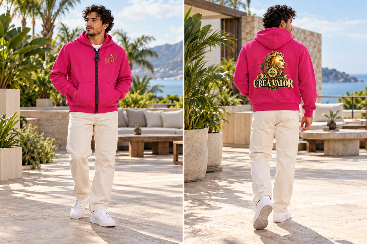 Unisex Oversized Chunky-Zip Boxy Hoodie — front and back on model, full body
