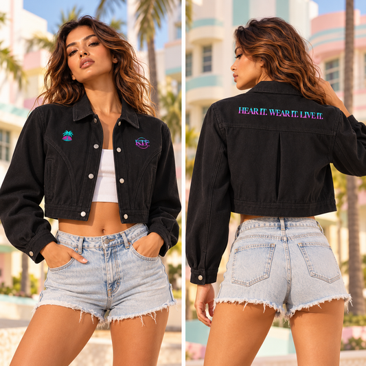KTF Neon Miami Cropped Jacket — Hear It. Wear It. Live It. — styled front and back views