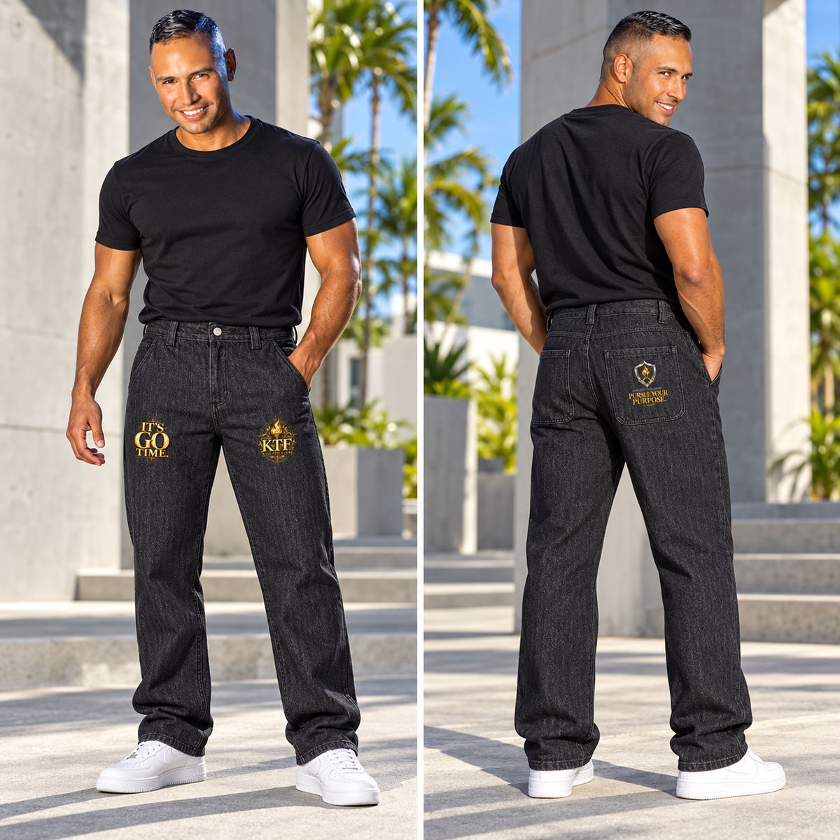 KTF Signature Denim — It’s Go Time — styled front and back views